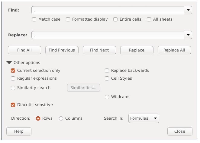Remplacement des points par des virgules